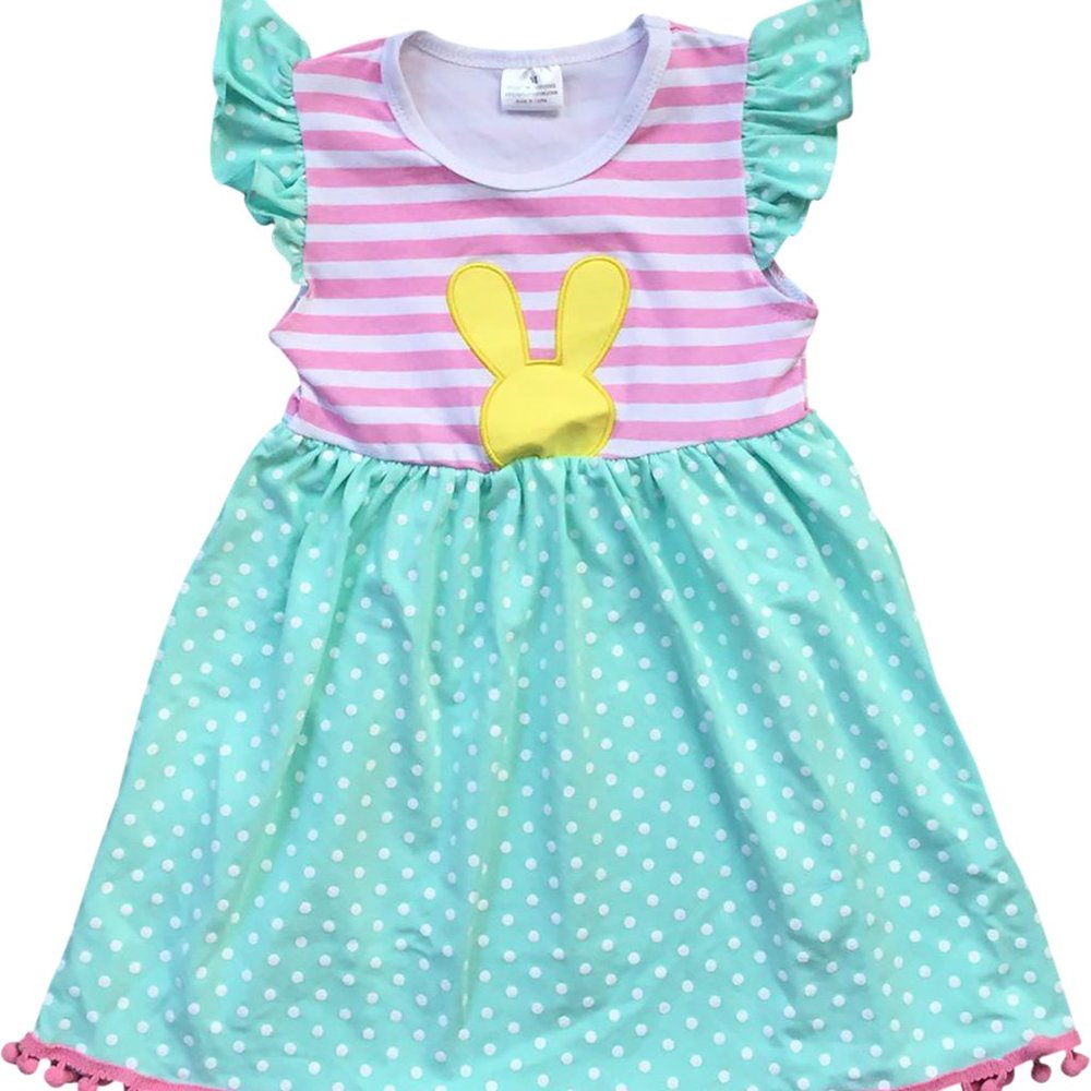 Little Girl Dress Bunny Rabbit Stripe Easter Summer Casual Easter Girl Dress 2-8